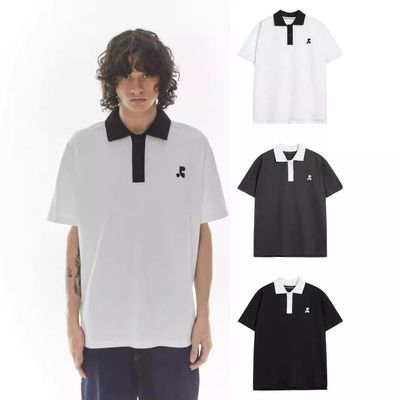 现货restandrecreation字母刺绣翻领短袖T恤男女RR宽松纯色polo衫