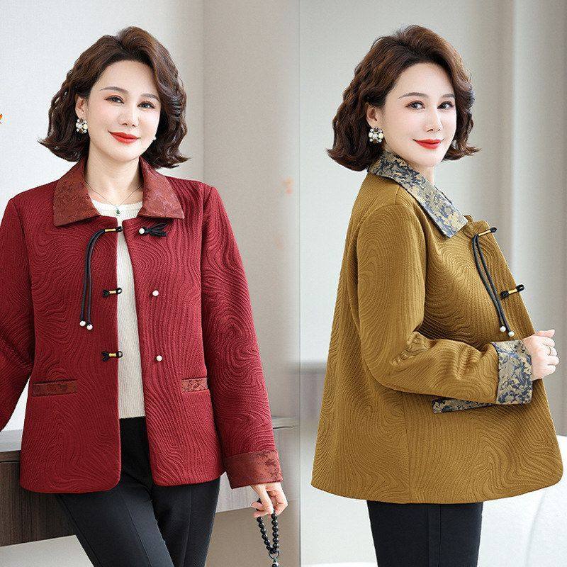 中老年春秋装女秋季新款洋气翻领外套老人衣服大码妈妈新中式上衣,男装,中老年上装,淘宝优惠券,粉丝福利购,淘宝优惠卷