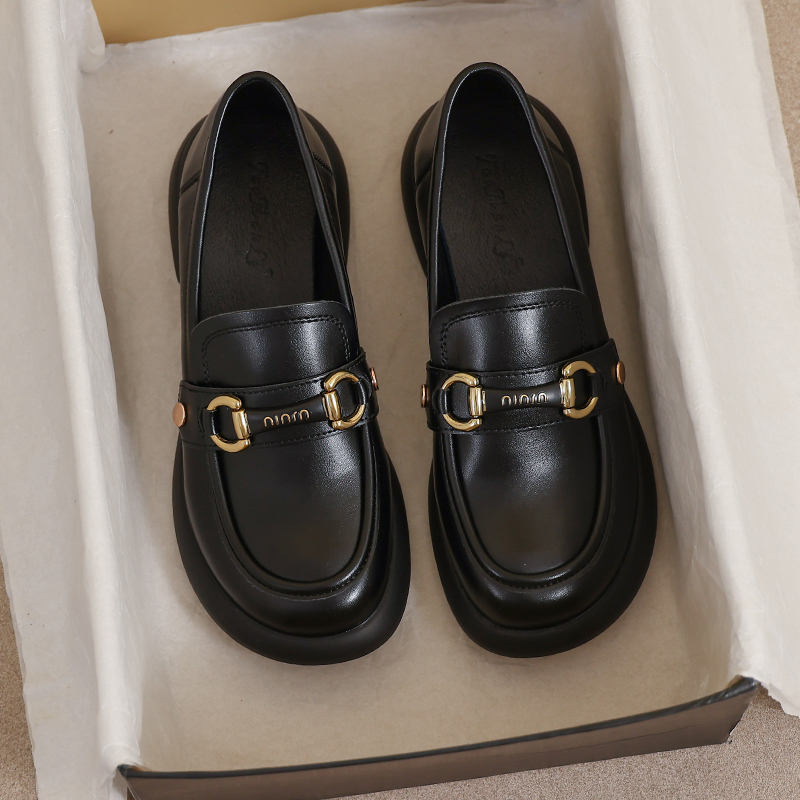 羊皮版~通勤黑色鞋子2026新款春秋乐福鞋大码女鞋41-43厚底小皮鞋