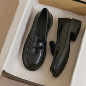 41到43女鞋 牛皮 子英伦乐福平底单鞋 大码 黑色真皮小皮鞋 女通勤鞋