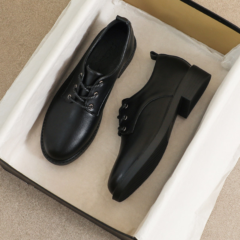 牛皮款~通勤黑色乐福鞋女2025新款冬季英伦平底加绒百搭软底单鞋