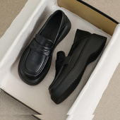 小皮鞋 牛皮版 女2025新款 一脚蹬单鞋 34码 英伦通勤厚底高跟乐福鞋