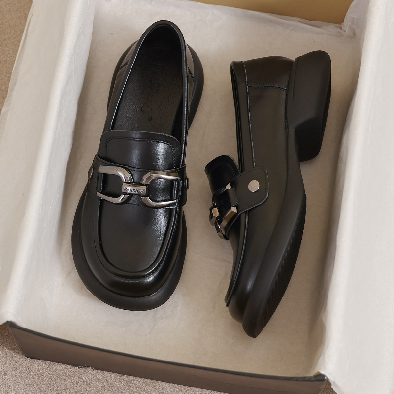 牛皮版~大码41女鞋法式乐福鞋平底2025新款秋冬英伦风黑色小皮鞋