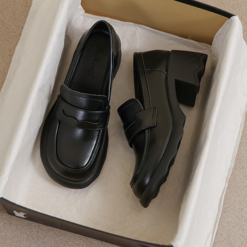 牛皮版~法式高跟小皮鞋2026春秋新款复古34小码英伦乐福黑色单鞋