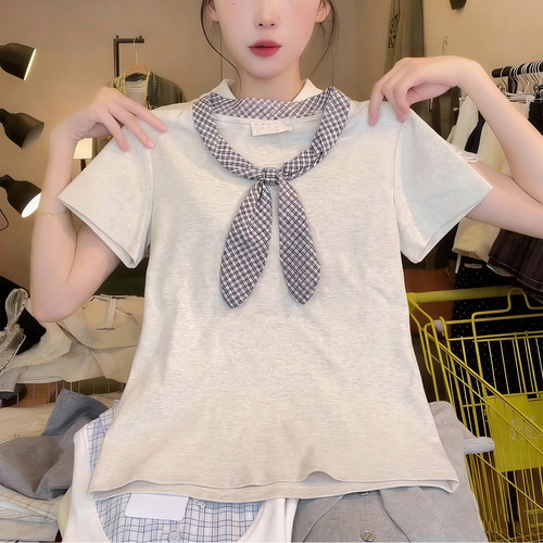 美式复古学院风短袖纯棉T恤女ins