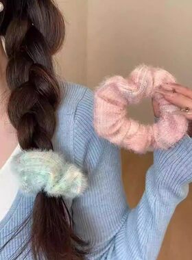 软糯秋冬温柔彩虹发圈毛绒针织发绳扎发头绳少女发饰大肠圈新款