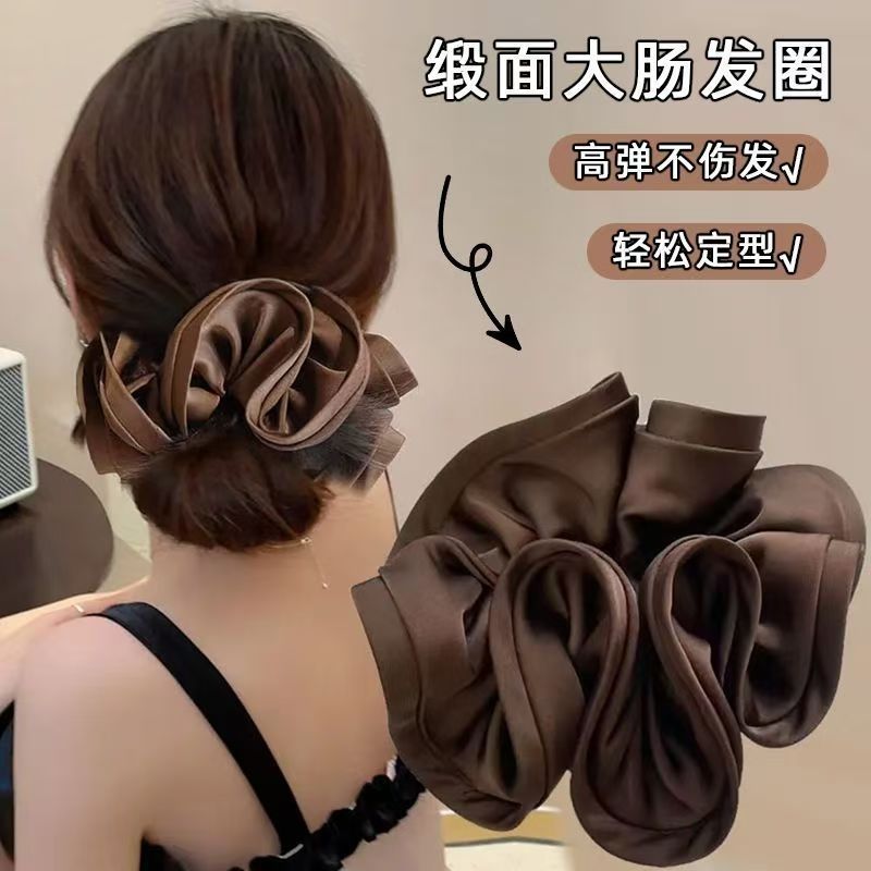 【高品质】新款木耳边缎面大肠发圈高弹力法式高级感复古韩系发圈图片