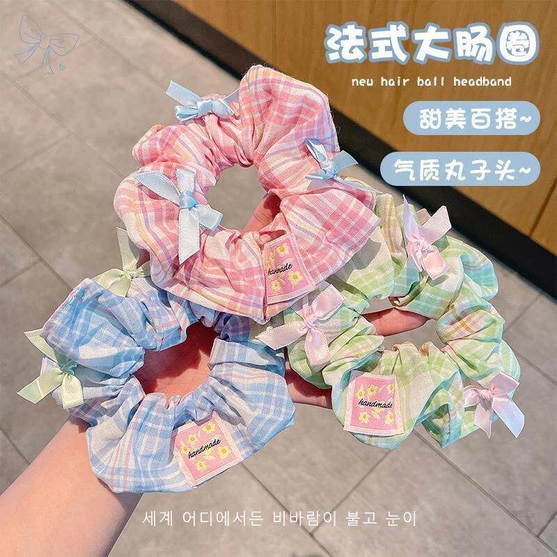 儿童发圈女童蝴蝶结发绳格纹布艺大肠圈森系少女发圈头绳丸子头发
