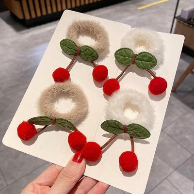 新年毛绒儿童毛巾圈发圈毛球樱桃发绳高弹力扎头发皮筋头绳女发饰