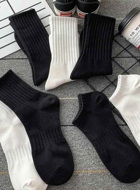 袜子男款春白色中筒袜中短筒ins潮防臭黑色短袜长筒袜女