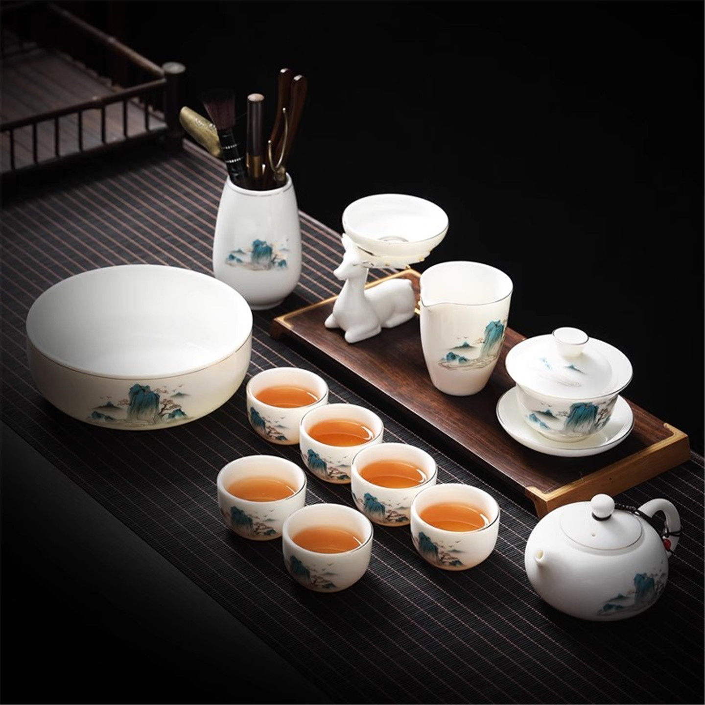 盖碗茶具套装家用陶瓷轻奢高档茶壶茶杯功夫泡茶现代玉石旅行配件