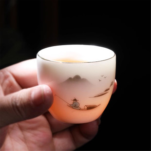 4羊脂玉白瓷 茶杯陶瓷功夫个人主人杯小号高档玻璃茶碗小茶碗6只装