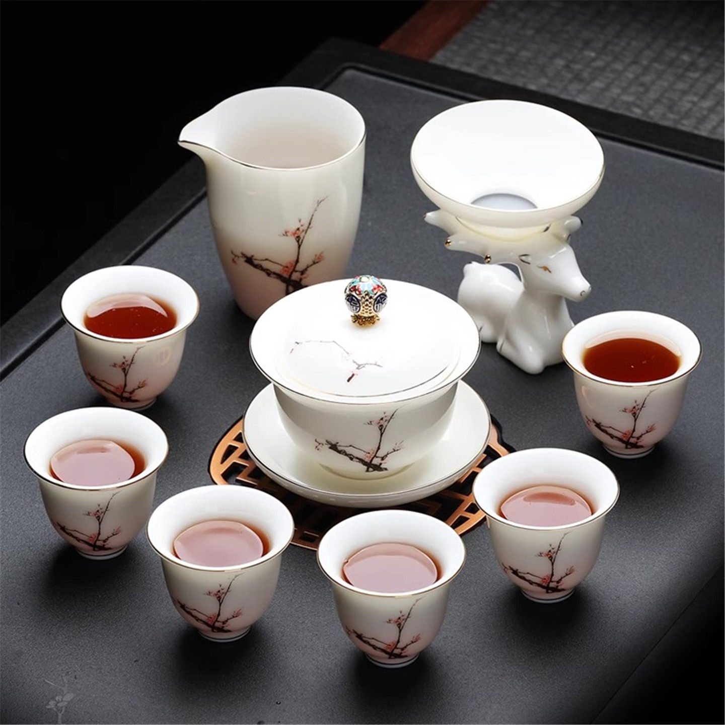 功夫套装茶具茶杯高档泡茶盖碗陶瓷羊脂玉白瓷器礼盒装家用防烫手