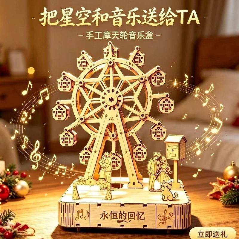 木头拼装模型摩天轮八音盒大提琴钢琴音乐盒木质拼装模型科学小实