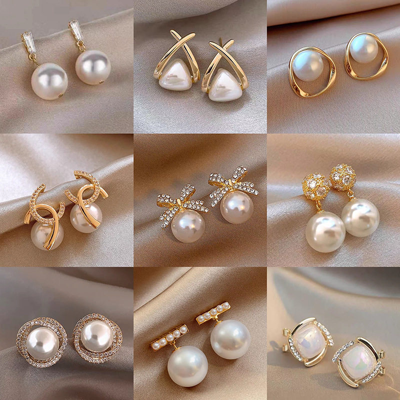 S925银针珍珠耳钉轻奢高级感气质耳环2025新款小众设计感百搭耳饰