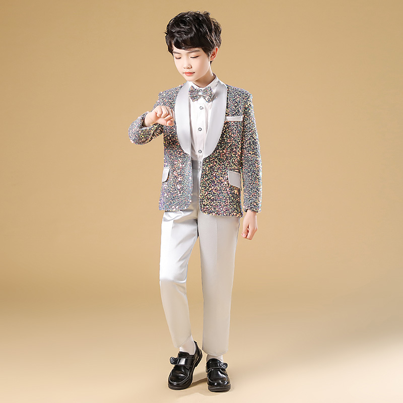 男童幻彩灰亮片小西装演出服礼服