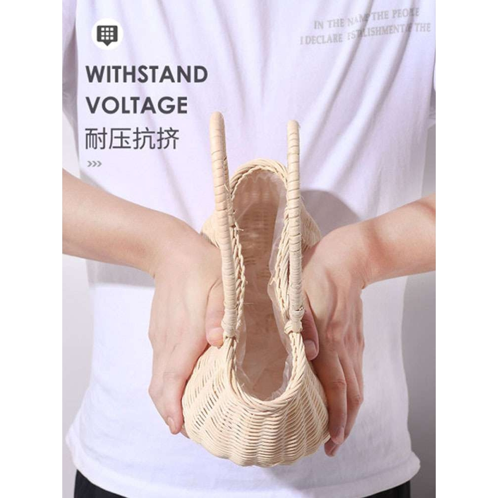 OQ5M手提花篮手工编织花束鲜花干花插花竹编藤编花童小篮子田园风