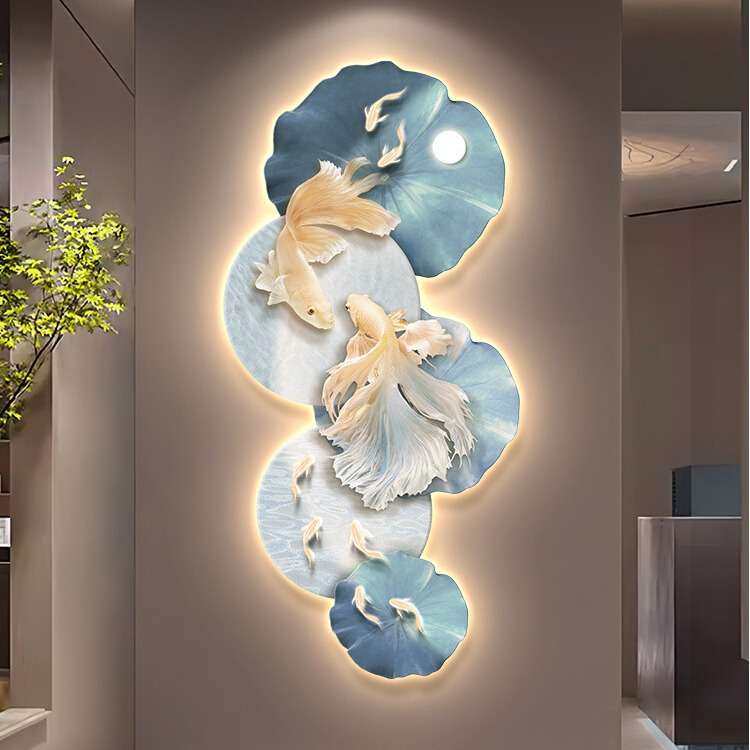 高级感九鱼图玄关装饰画入户正对门口挂画过道走廊尽头LED壁灯画,家居饰品,氛围画/灯画,淘宝优惠券,粉丝福利购,淘宝优惠卷