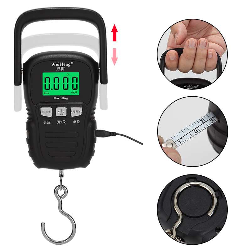 WH-A29威衡厂家超宽充电手提秤快递秤50公斤电子秤吊钩秤带卷尺秤