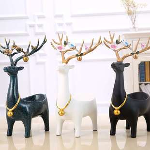 饰品 摆件客厅茶几玄关麋鹿装 树脂创意家居鞋 柜钥匙桌面收纳盒欧式