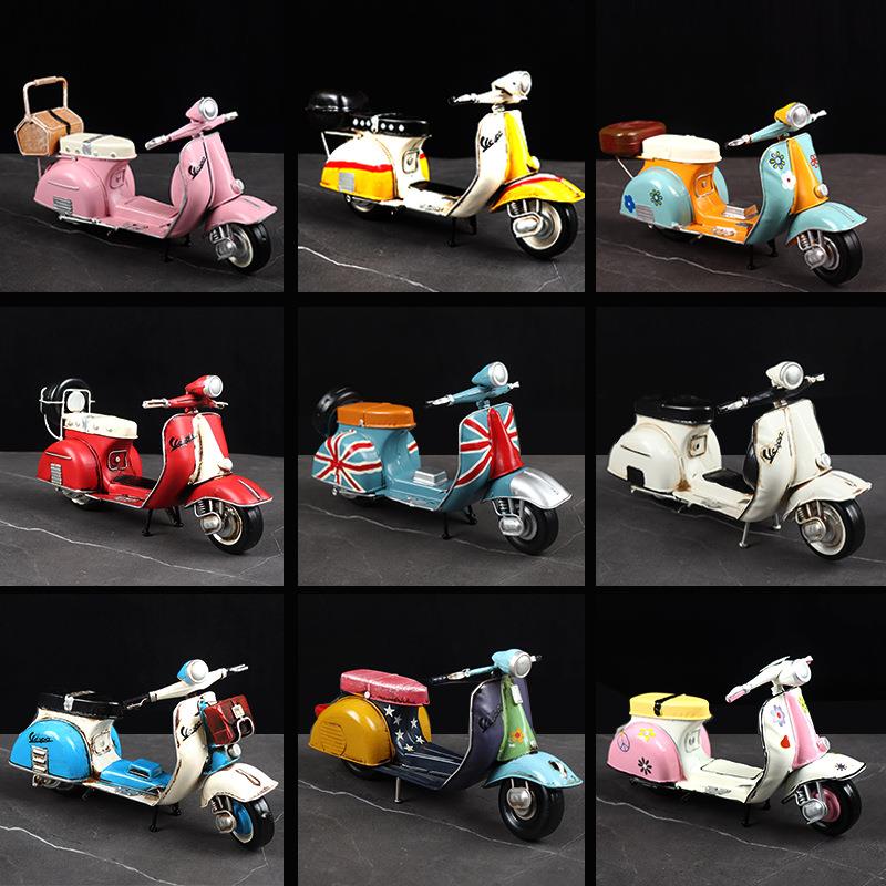复古铁艺罗马假日VESPA踏板小绵羊摩托车模型创意家居装饰品摆件