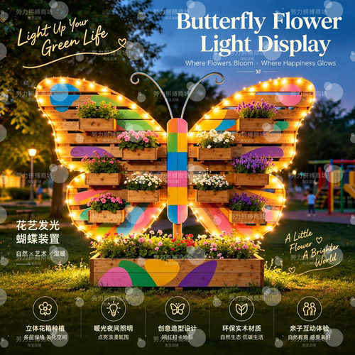 蝴蝶造型户外发光花箱美陈