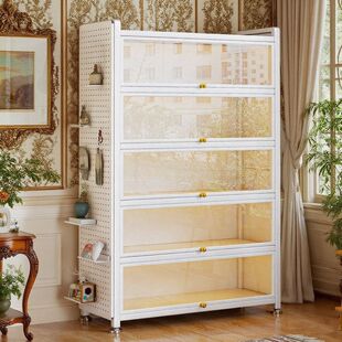 钢制书架透明玻璃带门书柜展示柜防尘手办柜铁皮收纳模型谷子痛柜