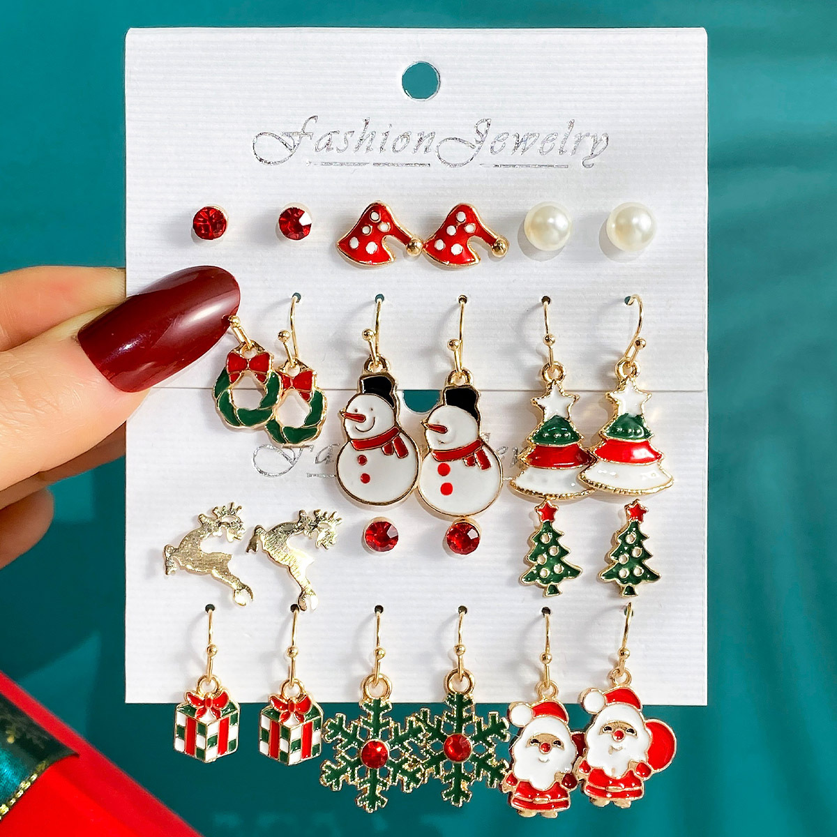Christmas earring set, Christmas tree earrings, 6-piece set