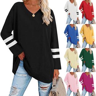 Color Sleeve Shoulder Top Womens Contrast Drop neck Loose