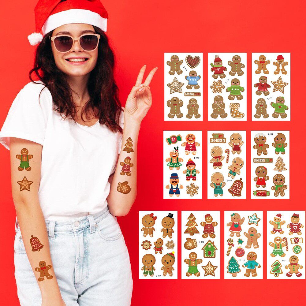 New Year Christmas Gingerbread Theme Tattoo Stickers圣诞贴纸