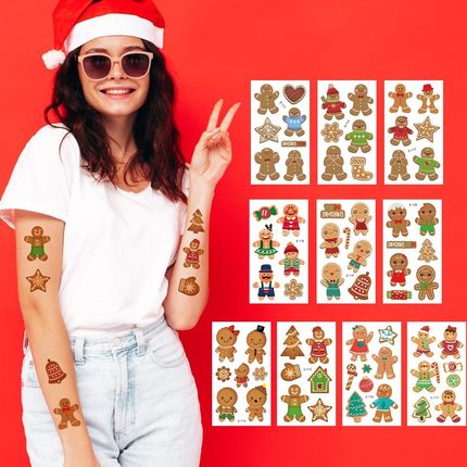 New Year Christmas Gingerbread Theme Tattoo Stickers圣诞贴纸