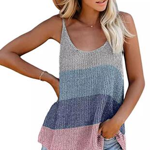 neck color round knitted camisole vest Knitted contrast