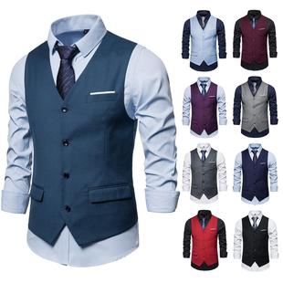 Suit Large Single Mens Vest Size Casual Solid Breasted