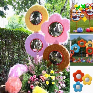 毛绒凹凸镜子花朵摆件婚礼陈列拍照道具商场派对打卡景区装饰置景