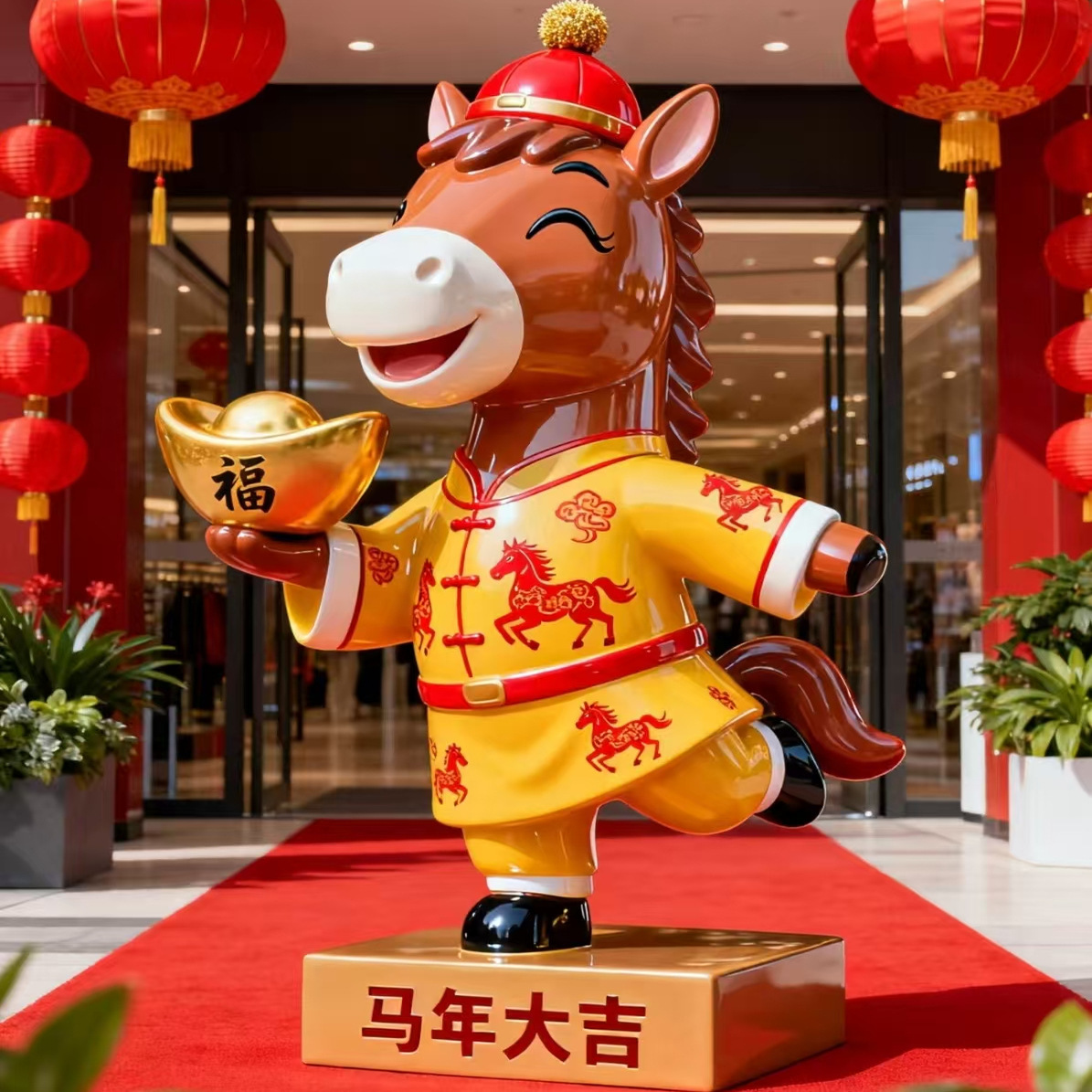 新年卡通马雕塑玻璃钢摆件