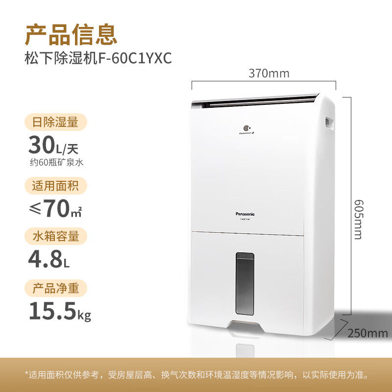 松下除湿机抽湿机日除湿30L家用/工商业抽湿机除霉除菌F-60C1YXC