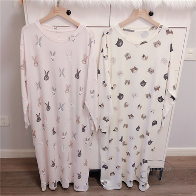 新款春秋日系莫代尔棉卡通睡衣少女长袖长裤睡裙可搭三件套家居服