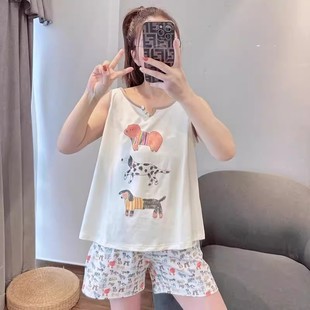 莫代尔棉可爱狗狗背心短裤 睡衣女夏季 套头薄款 甜美卡通家居服套装