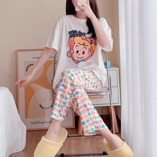 ins睡衣女士2025年莫代尔棉夏季 新款 可爱卡通女孩大码 家居服套装