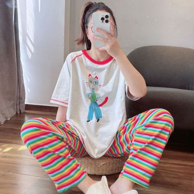 可爱卡通莫代尔棉睡衣女款春夏短袖长裤休闲家居服可外穿2025新款