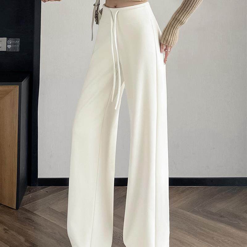 白色阔腿裤女春秋2025新款高腰垂感高级感拖地休闲直筒运动卫裤子