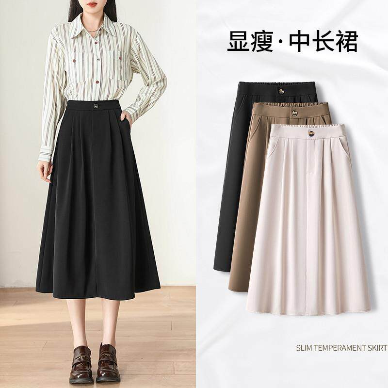 黑色伞裙半身裙女夏季2025新款高腰显瘦赫本风中长裙西装a字裙子