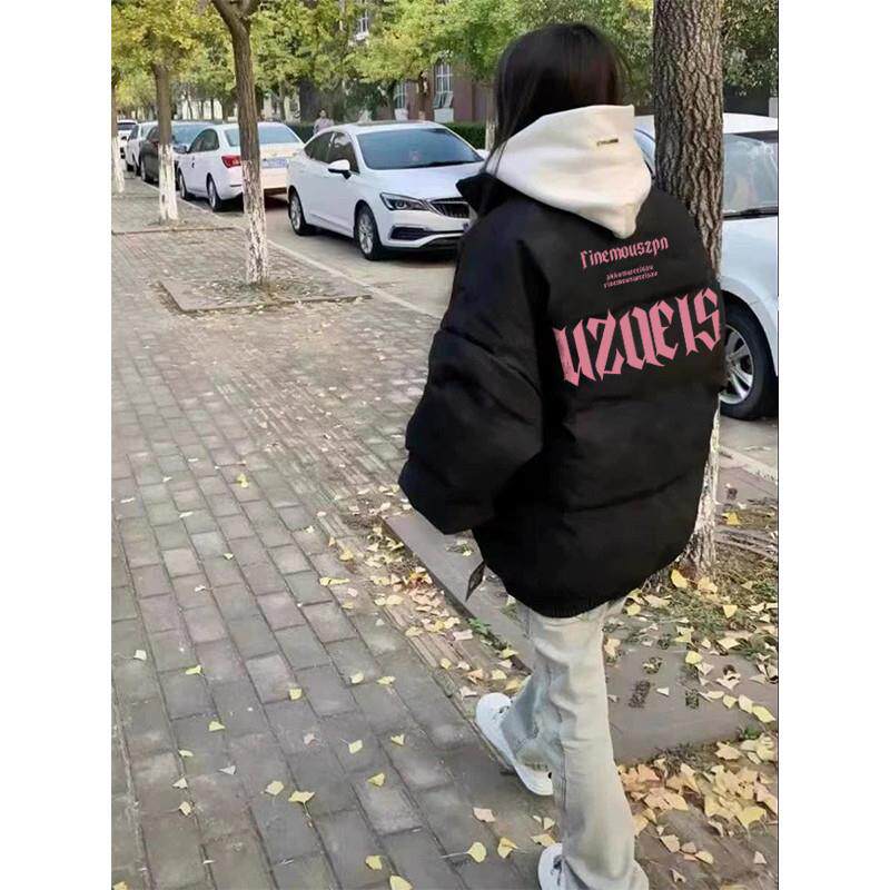 小个子黑色羽绒服女冬季2024年新款oversize加厚美式面包服棉服潮