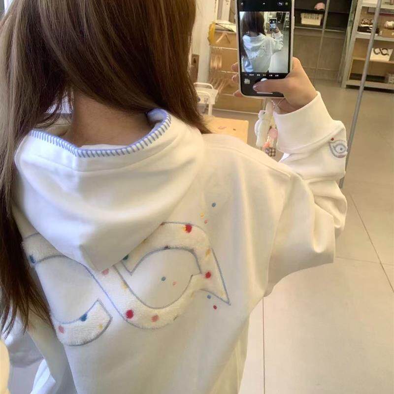 美式覆古字母刺绣连帽卫衣女春秋新款外套学生加绒加厚情侣上衣潮