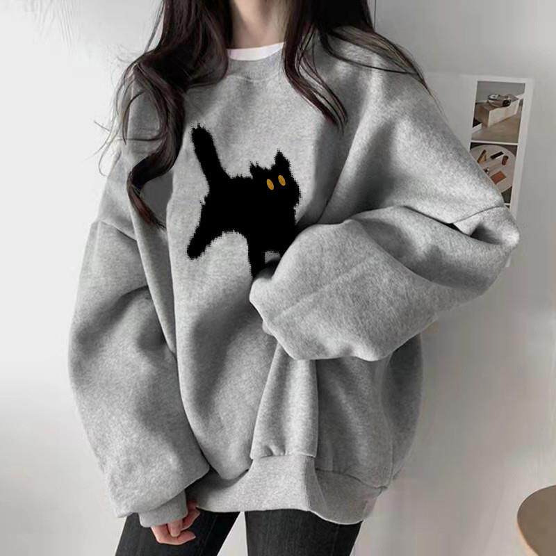 灰色女士卫衣2025新款爆款秋冬季加绒加厚韩系慵懒风外套oversize