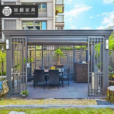 别墅庭院电动凉亭棚子户外酒店露台铝合金遮阳棚新中式院子凉棚