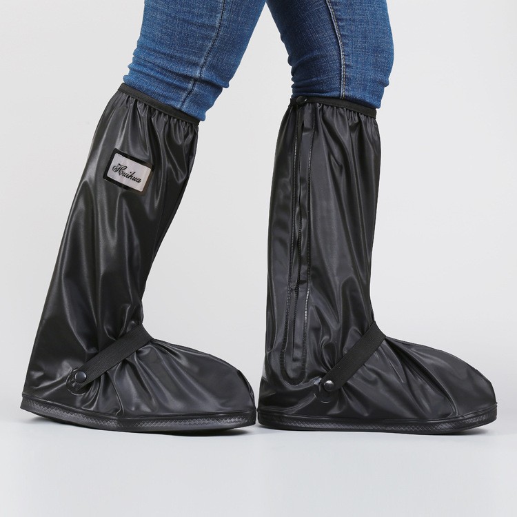 出口高筒男女时尚通用防雨鞋套加厚户外旅行黑色摩托车防水鞋套