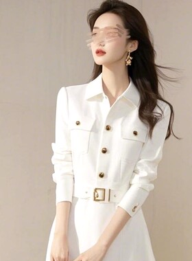 法式气质白色衬衫连衣裙女春装2025新款冬季职业通勤中长款裙子