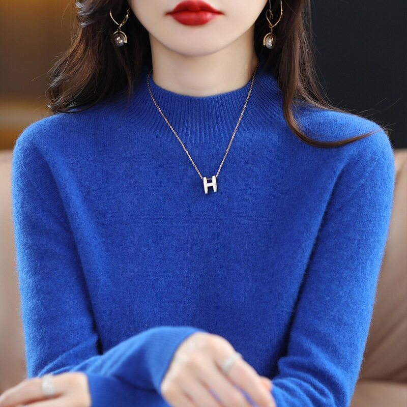 羊毛衫女2025新款妈妈毛衣秋冬季上衣大码半高领打底衫