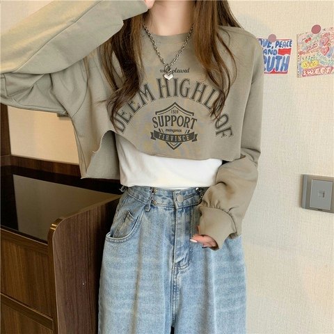 长袖女配牛仔阔腿裤工装裤老爹裤搭配的上衣服ins高腰短款露脐T恤,女装/女士精品,T恤,淘宝优惠券,粉丝福利购,淘宝优惠卷